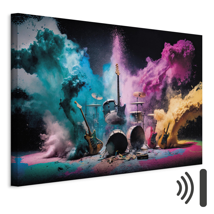 Canvas Art Print Rock Concert - Exploding Instruments on Stage in Colored Dust 150664 additionalImage 8