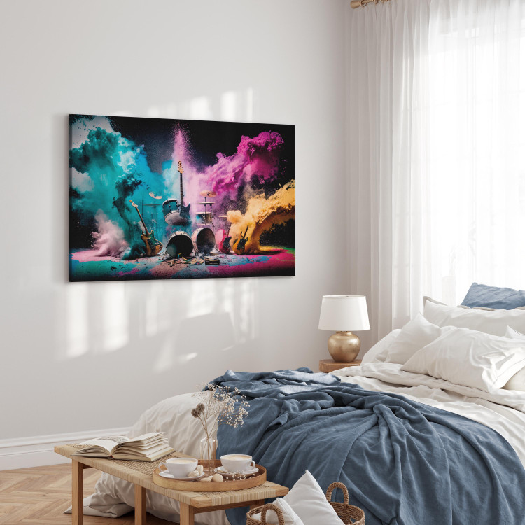 Canvas Art Print Rock Concert - Exploding Instruments on Stage in Colored Dust 150664 additionalImage 5