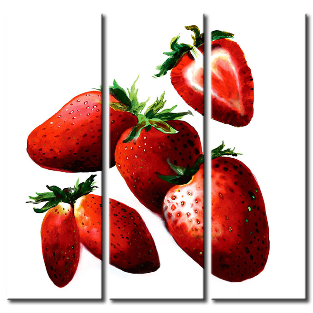 Schilderij  Fruit: Stilleven (3-delig) - Compositie Van Aardbeien Op Witte Achtergrond