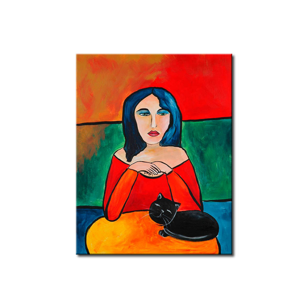 Schilderij  Portretten: Dame Met Een Zwarte Kat