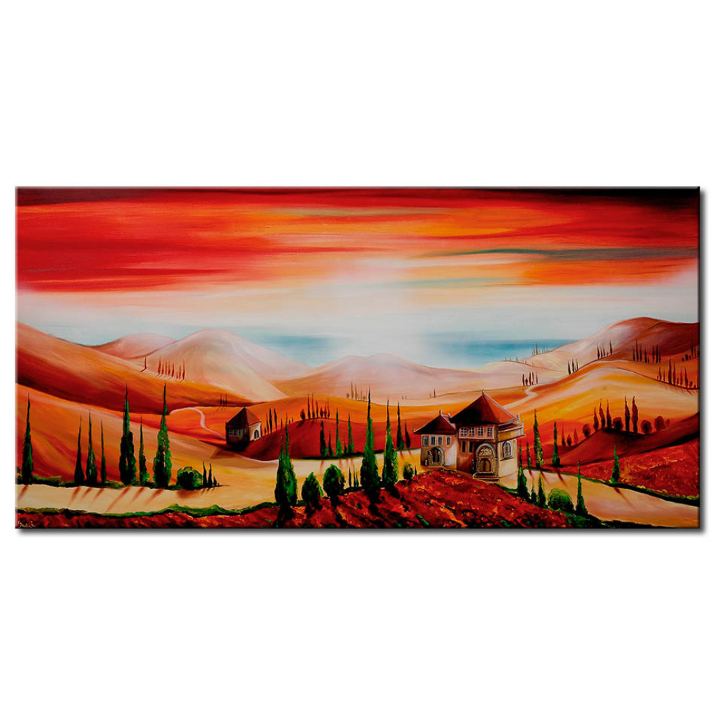 Schilderij  Toscane: Rode Velden. Rode Hemel II