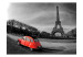 Wall Mural Urban Architecture - Black and White Eiffel Tower and Red Car 59864 additionalThumb 1