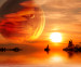 Fototapeta Fantazja o kosmosie z planetami - pejzaż zachodzącego słońca nad wodą 60164