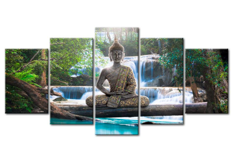 Quadro su vetro acrilico Buddha and Waterfall [Glass] 92564 additionalImage 2