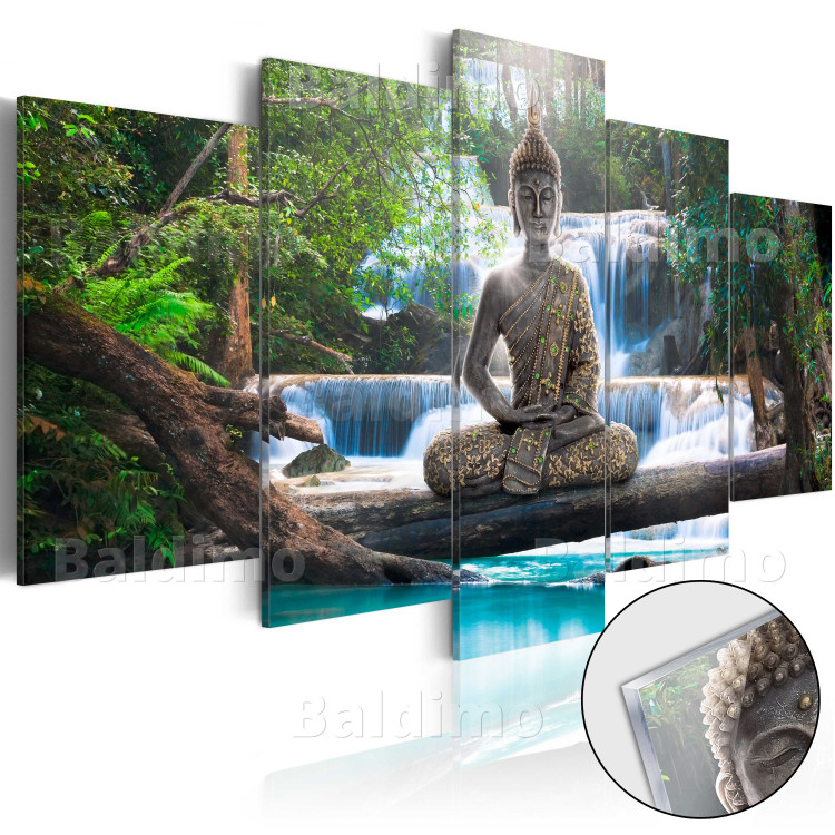 Obraz na akrylu Budda i wodospad [Glass]