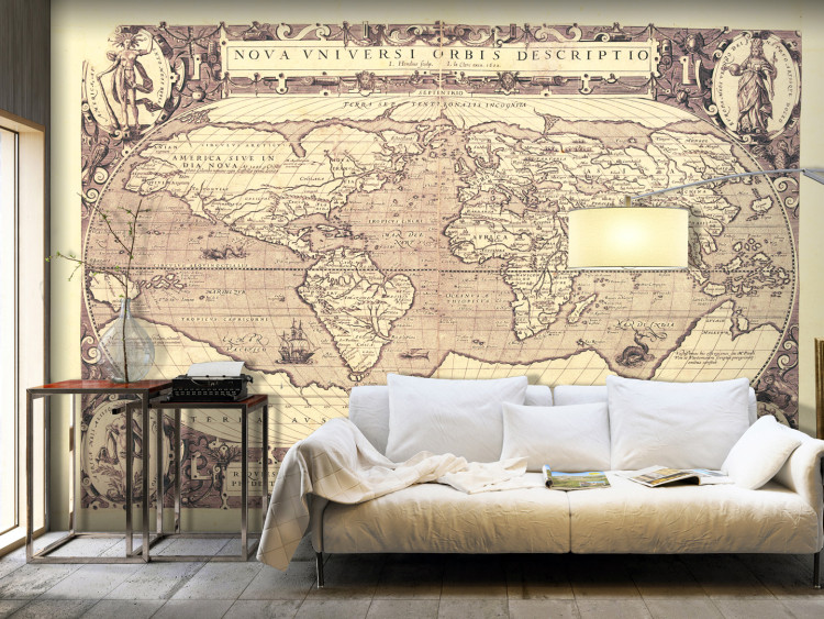 Fototapeta Mapa świata w stylu retro - zarys kontynentów z napisami po łacinie