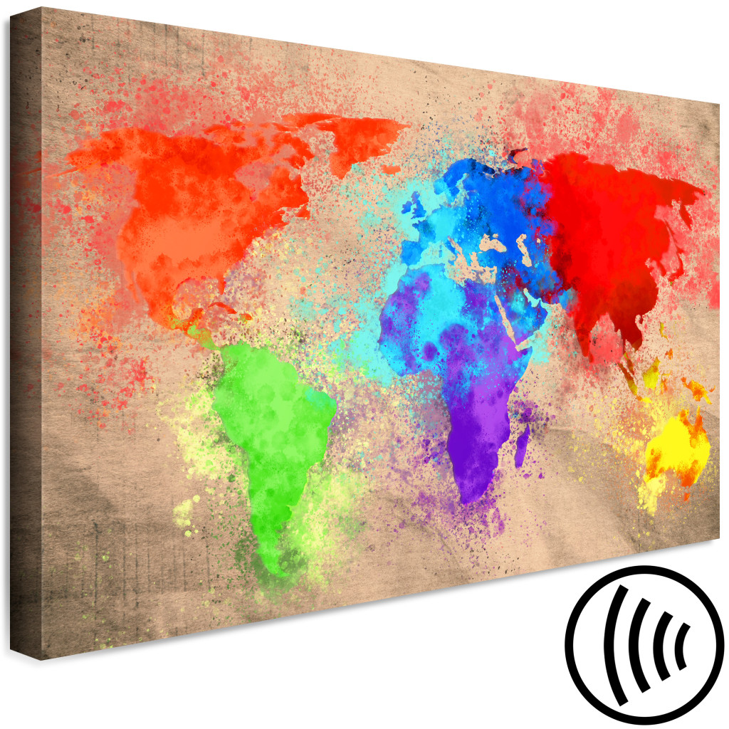 Quadro Pintado Cores Da Terra - Mapa Do Mundo Aquarelado Com Continentes