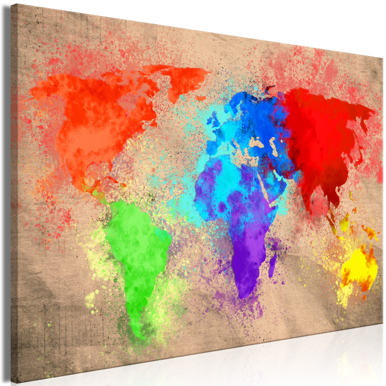 Bild auf Leinwand Erdfarben - eine Aquarell-Weltkarte mit bunten Kontinenten 128974 additionalImage 2