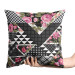 Kissen Velours Floral patchwork - geometric, black and white cutout with flowers 146774 additionalThumb 2
