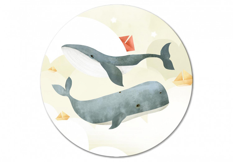 Round Canvas Watercolor Whales - Colorful Underwater Animals 148674