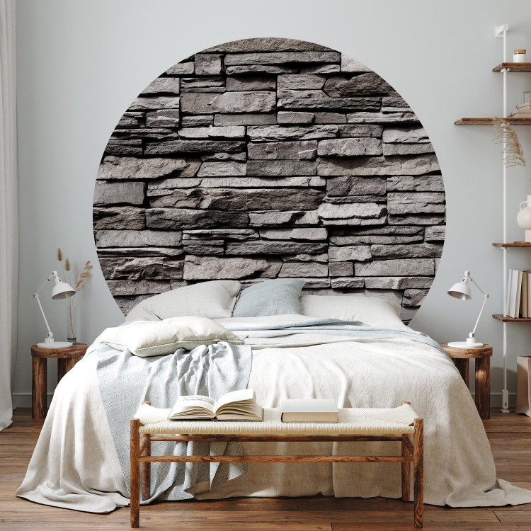 Fotomurales redondos Brick Wall - Steel-Gray Wall Made of Stone Composition 149174