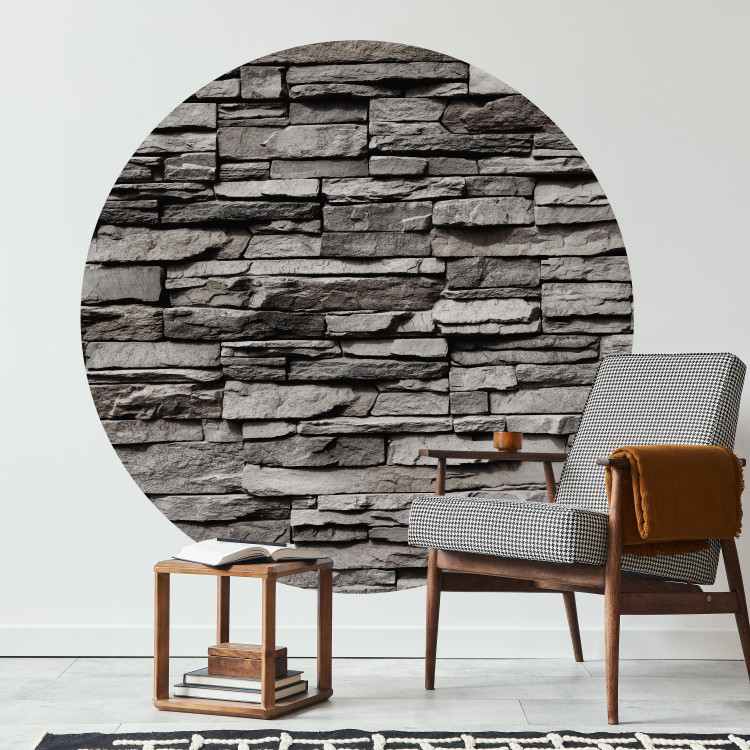 Fotomurales redondos Brick Wall - Steel-Gray Wall Made of Stone Composition 149174 additionalImage 2