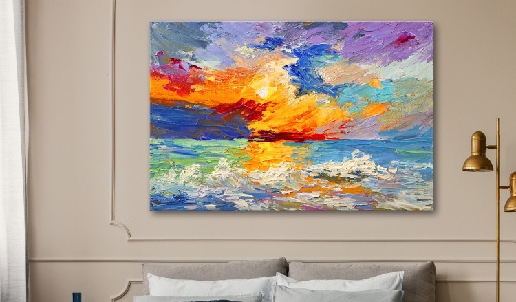 Cuadro en vidrio acrílico Seascape - Painted Sun at Sunset in Vivid Colors [Glass] 150774 additionalImage 3