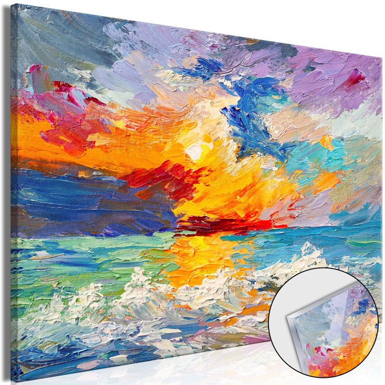 Cuadro en vidrio acrílico Seascape - Painted Sun at Sunset in Vivid Colors [Glass] 150774