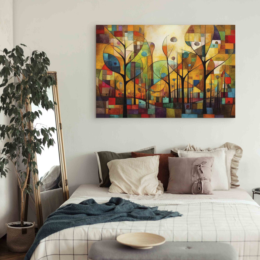 Obraz Kolorowy Las - Geometryczna Kompozycja Inspirowana Stylem Klimta