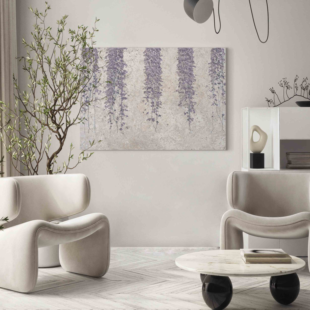 Schilderij  Bloemen: Lavender Vine - Vines In Muted Colors On A Background Of Stone