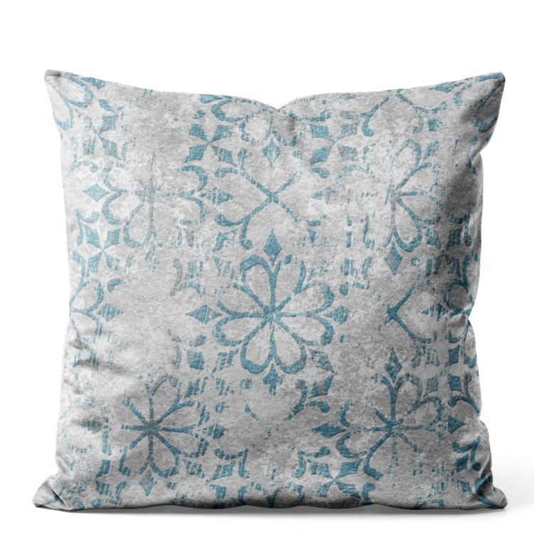 Kissen Velours Blue Ornament - Floral Pattern on Textural Gray Background 151374