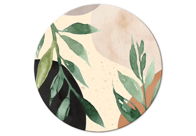 Rund tavla Plant Abstraction - Large Leaves in Pastel Browns and Greens 151474