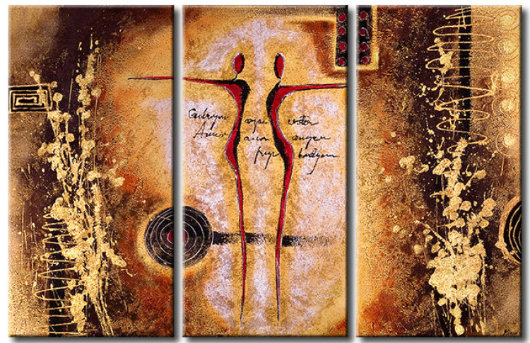 Tableau mural Rencontre (3 pièces) - Abstraction avec deux silhouettes et motifs 46974