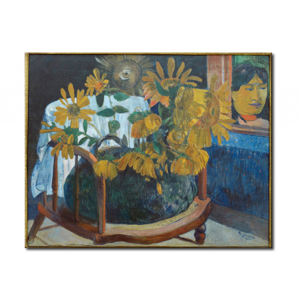 Schilderij  Paul Gauguin: Fleurs De Tournesols Dans Un Fauteuil II