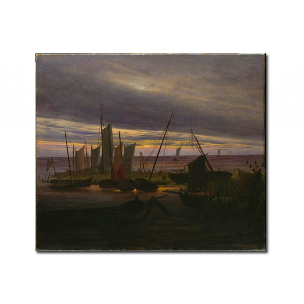 Schilderij  Caspar David Friedrich: Ships In The Harbour In The Evening