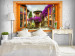 Fototapeta Widok z okna - kolorowy, toskański pejzaż na białym tle z cegły 88974