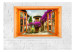 Fototapeta Widok z okna - kolorowy, toskański pejzaż na białym tle z cegły 88974 additionalThumb 1