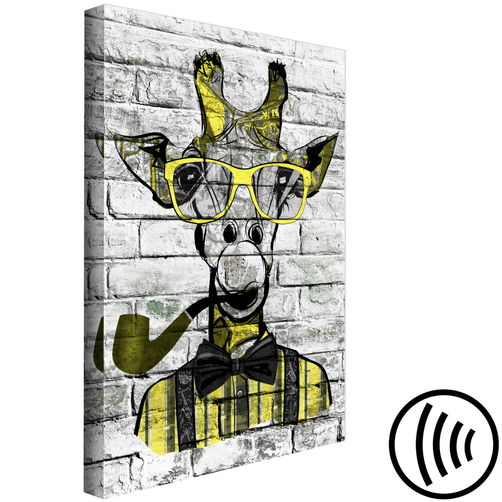 Schilderij  Dieren: Giraffe With Pipe (1 Part) Vertical Yellow
