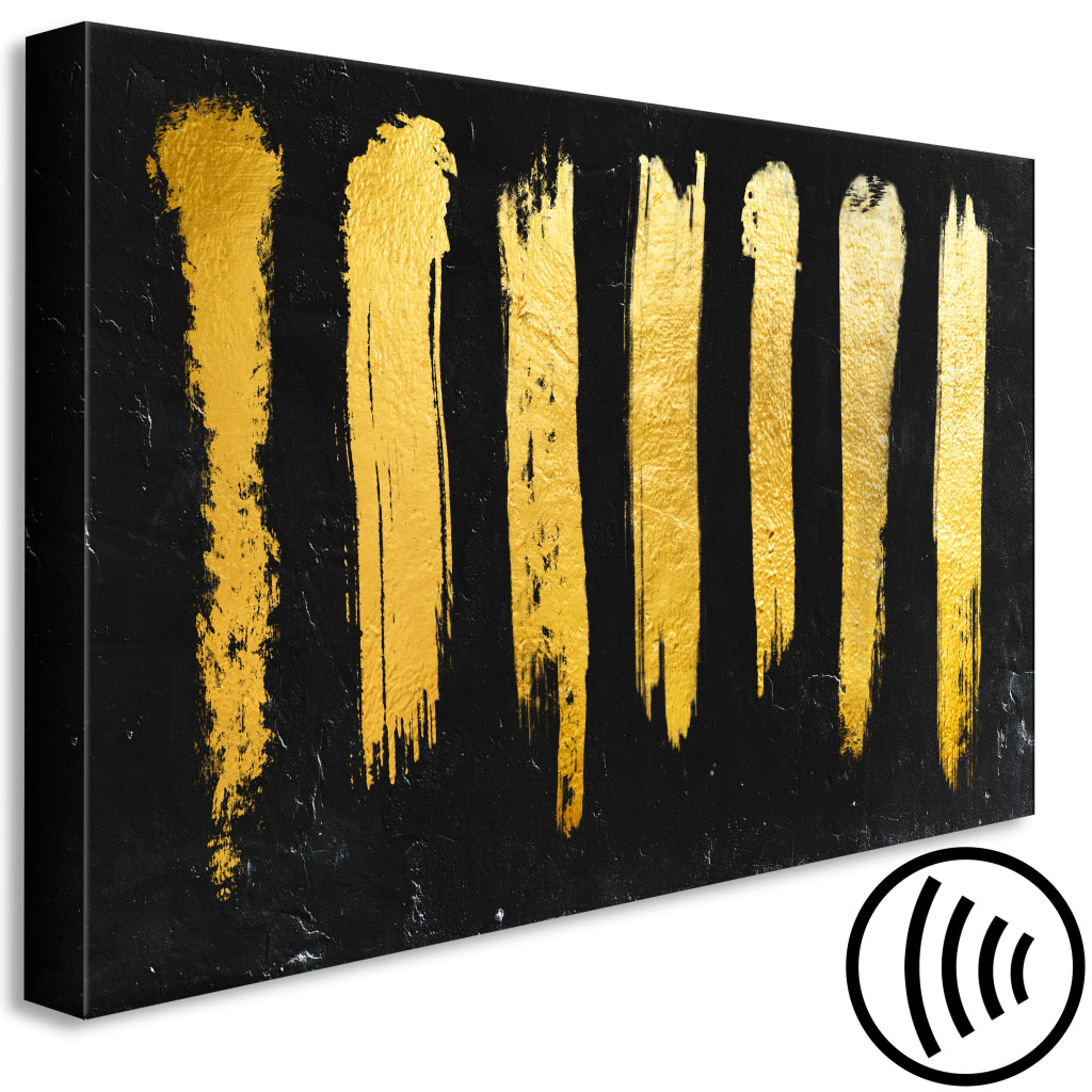 Schilderij  Abstract: Gouden Penseellijnen - Moderne Abstractie Op Een Zwarte Achtergrond
