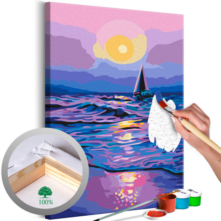 Wandbild zum Malen nach Zahlen Lovely Landscape -Sea and a Sailboat Against the Backdrop of the Sunset 144084