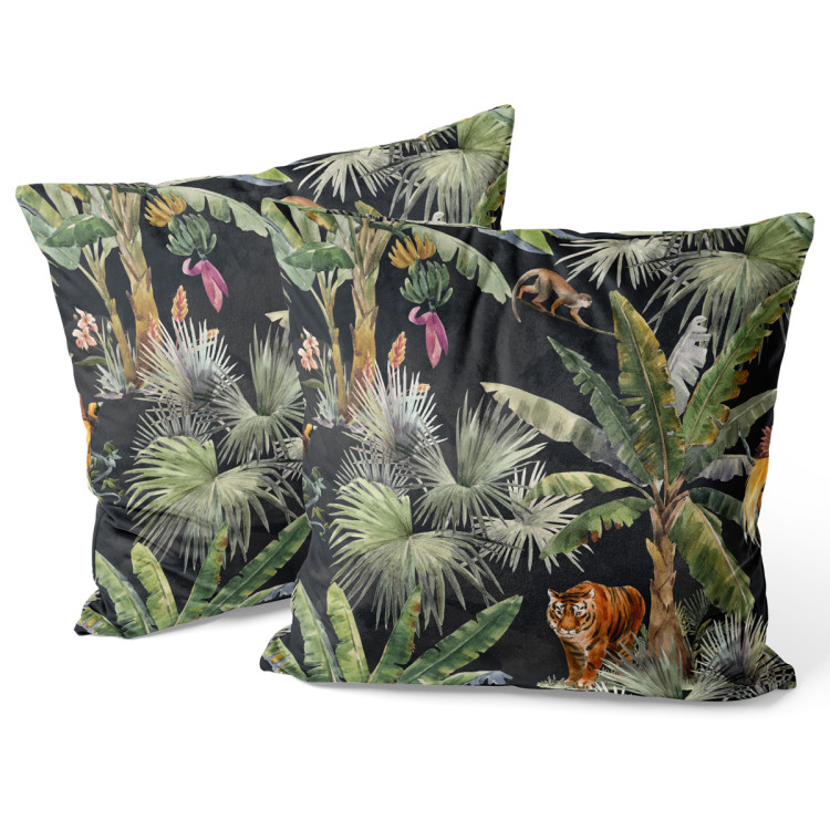 Kissen Velours In the jungle - palm trees, tiger and monkey on dark background 147284 additionalImage 3
