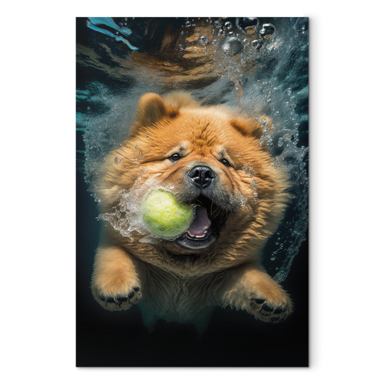 Canvas AI Dog Chow Chow - Floating Animal With a Ball in Its Mouth - Vertical
