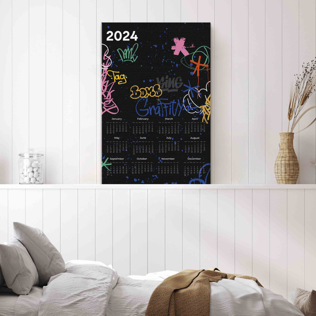Schilderij  Met Inscripties: Calendar 2024 - Months Covered With Street Art Style Drawings