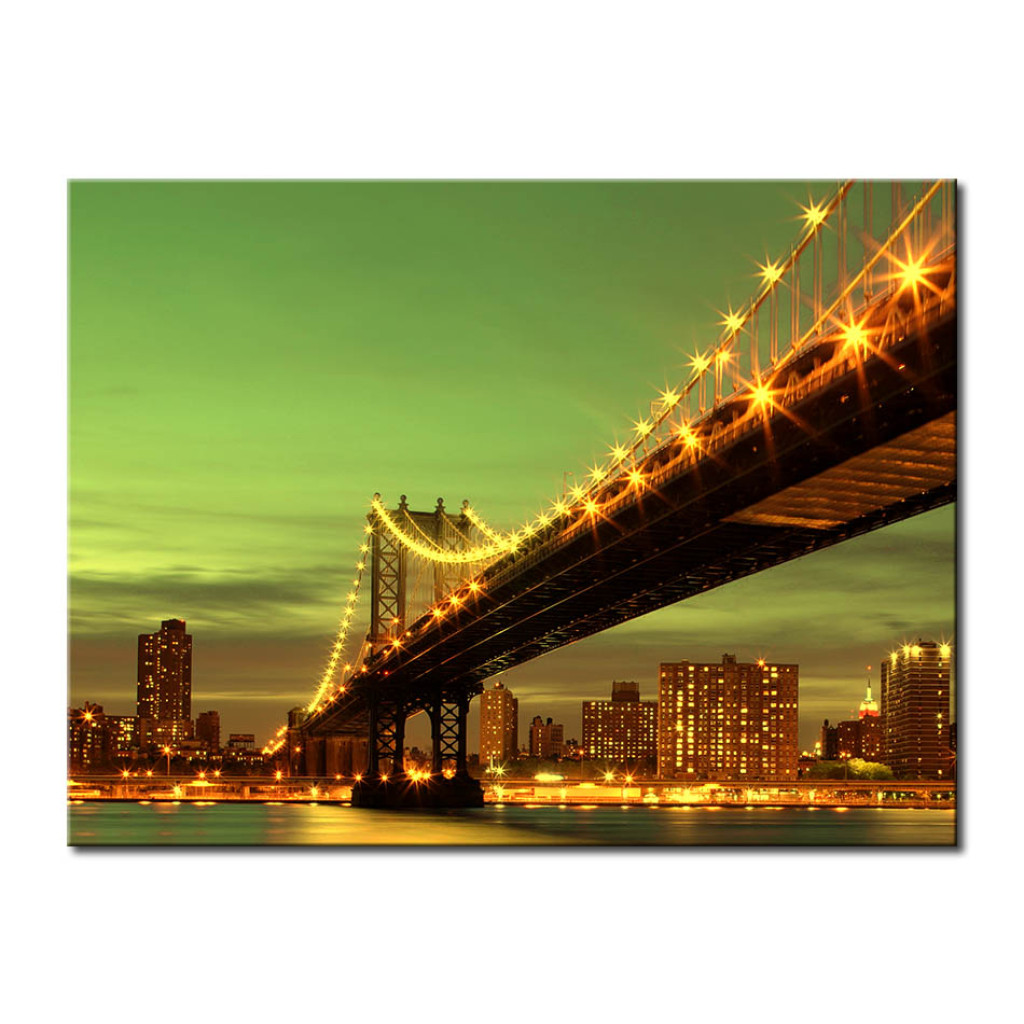 Schilderij  New York: New York: Manhattan Bridge Bij Nacht
