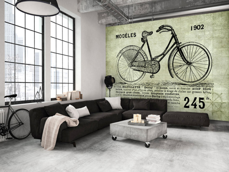 Fototapeta Retro kolarstwo - rower na tle ze szkicem i napis w języku francuskim