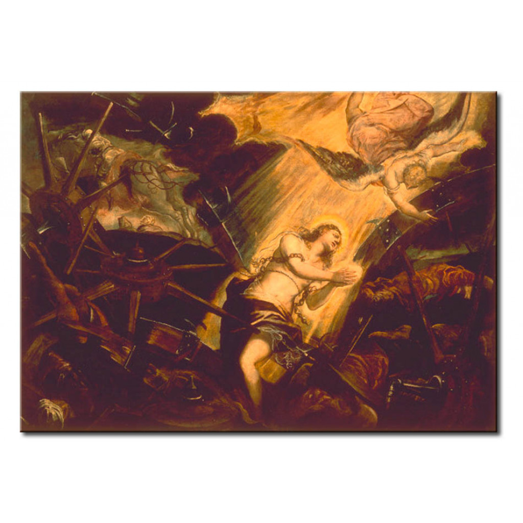 Schilderij  Tintoretto: St. Catherine Of Alexandria Suffering The Martyrdom On The Wheel