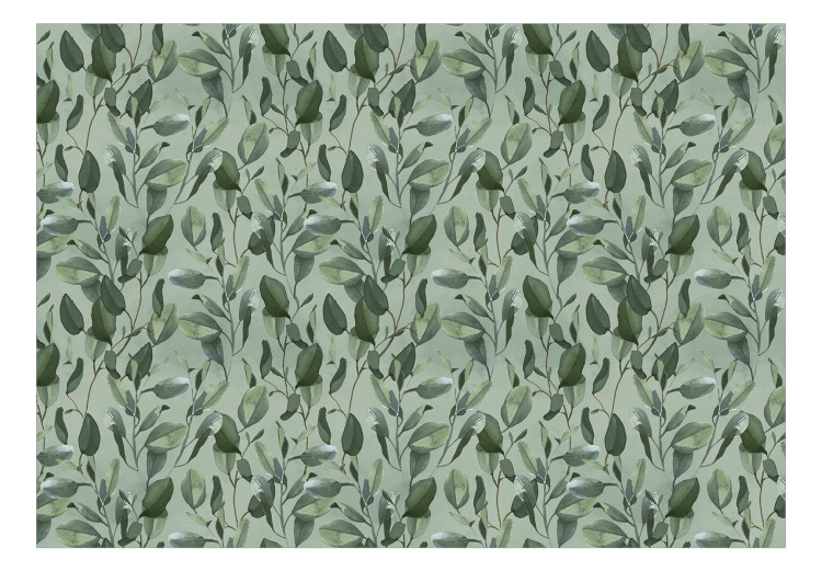 Carta da parati Foglie aggrovigliate - piante verdi rampicanti su uno sfondo blu 137294 additionalImage 1