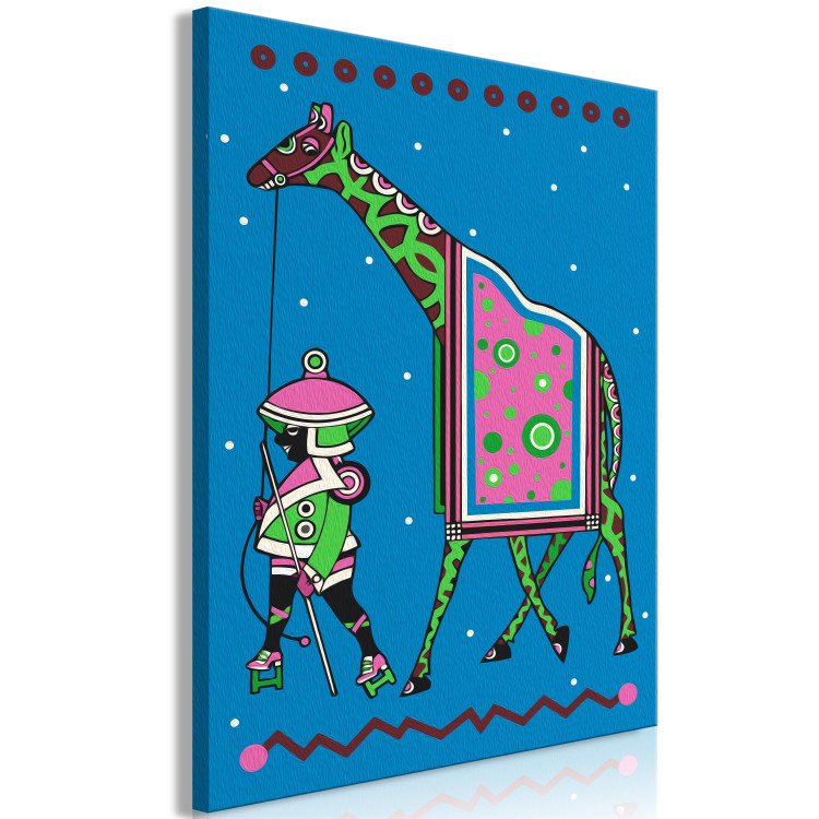 Obraz do malowania po numerach Zielona żyrafa nocą - wysokie zwierzę z mężczyzną na ciemnym tle 144094 additionalImage 7