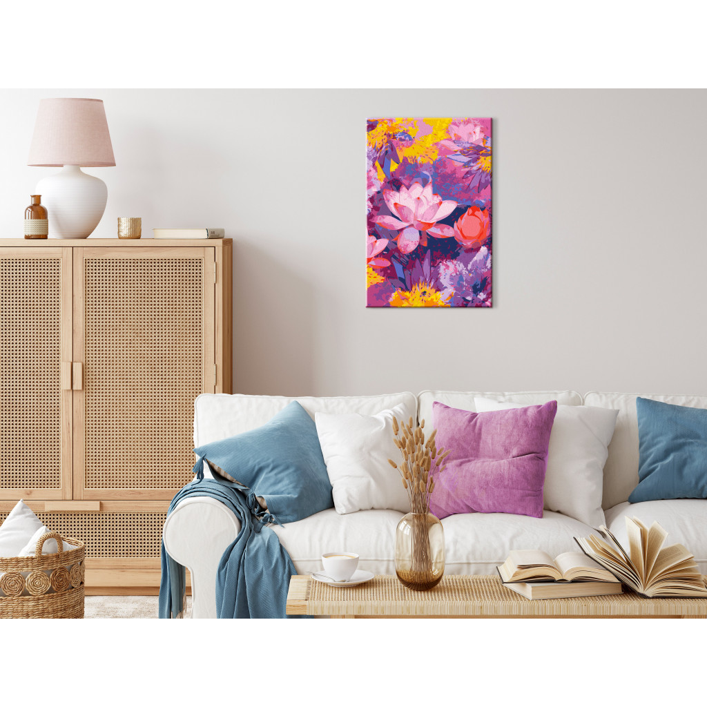 Obraz Do Malowania Po Numerach Lilia Wodna - Kwitnące Kwiaty W Kolorach Różowym, Fioletowym I żółtym