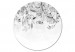 Round Canvas Watercolor - Transparent Black and White Twigs, Flowers and Leaves 148694