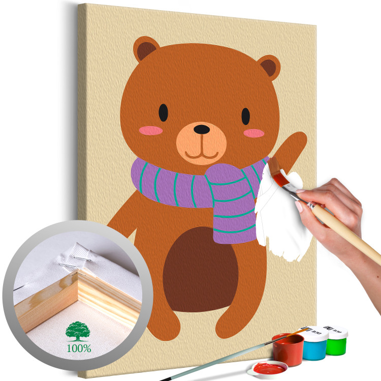 Painting Kit for Children Winter Teddy - Portrait of a Friendly Bear With a Scarf 149794