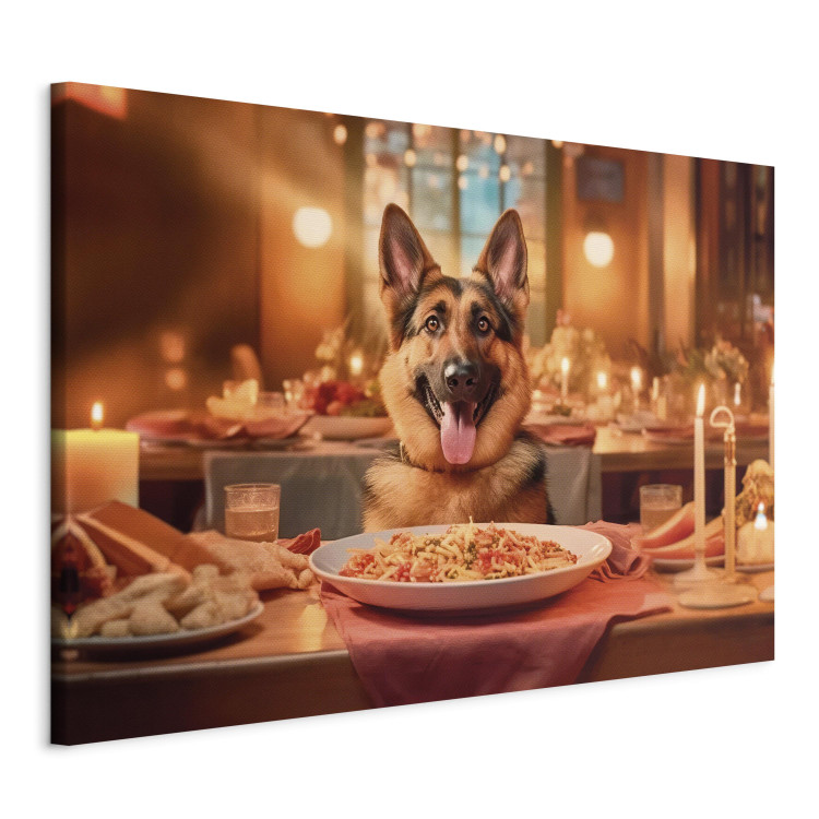 Canvas Print AI Dog German Shepherd - Animal at Dinner in Restaurant - Horizontal 150294 additionalImage 2