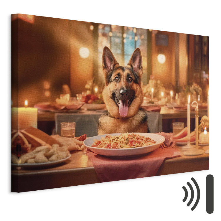 Canvas Print AI Dog German Shepherd - Animal at Dinner in Restaurant - Horizontal 150294 additionalImage 8