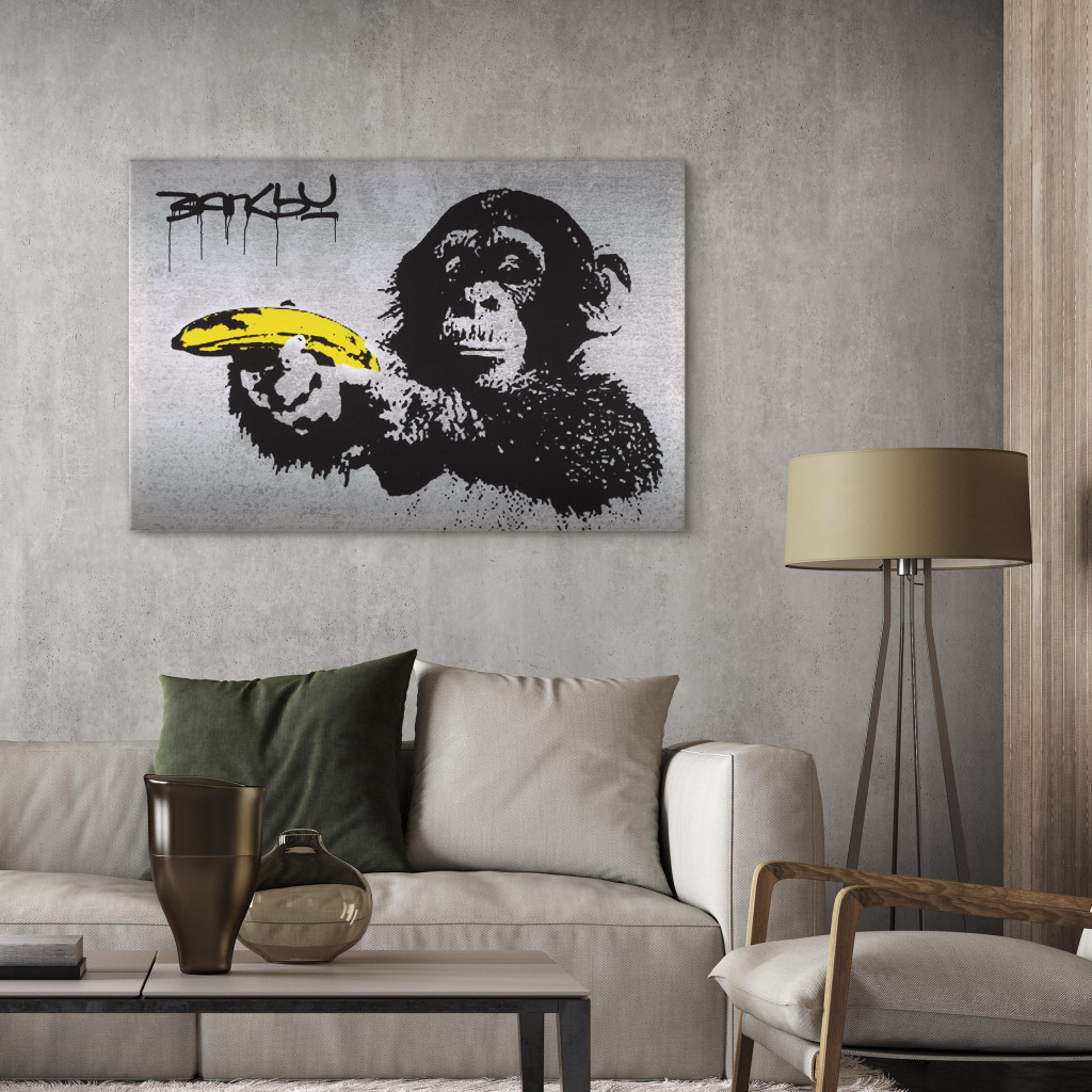 Schilderij  Street Art: Stop Or The Monkey Will Shoot! (Banksy)