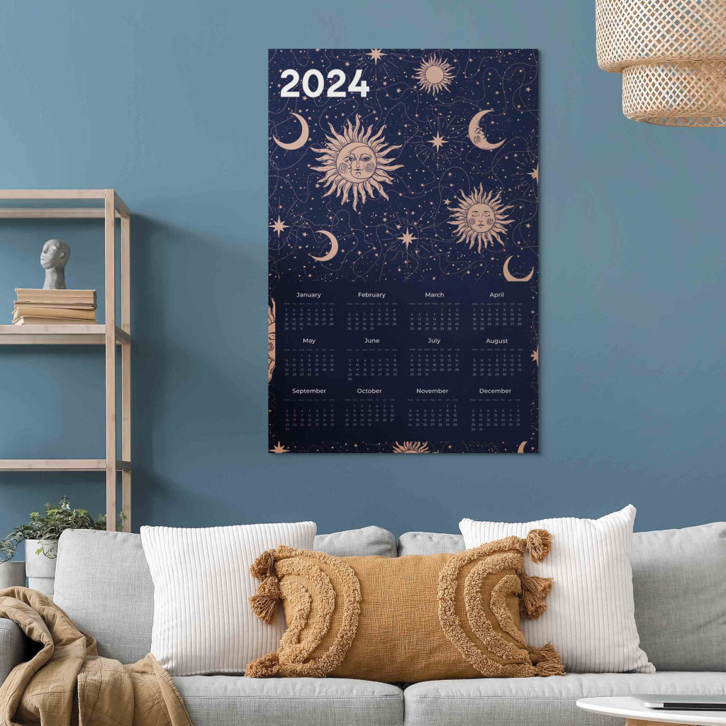 Schilderij  Met Inscripties: Calendar 2024 - Composition Showing Stars And Moon