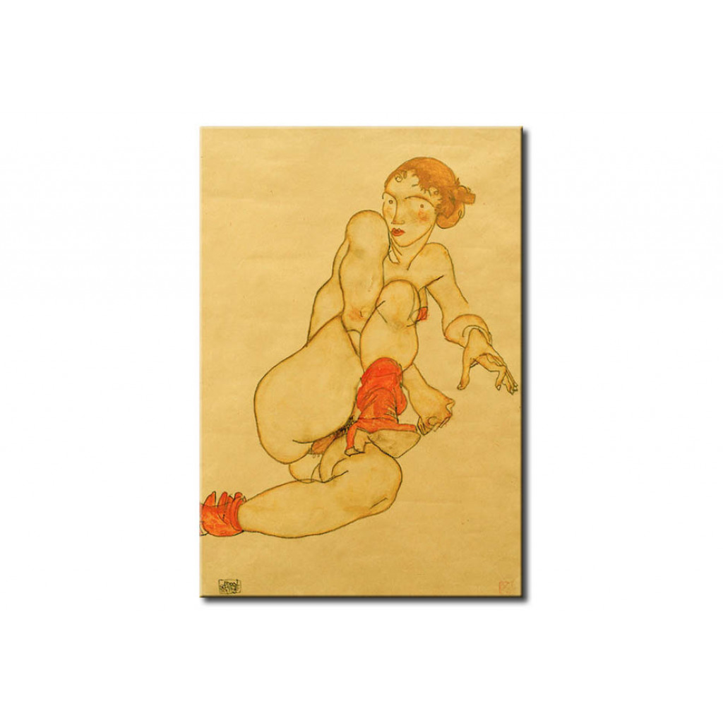 Schilderij  Egon Schiele: Nude With Raised Right Leg