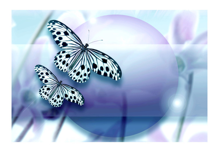 Wall Mural Butterfly Planet - White spotted butterflies on a purple ball of flowers background 61294 additionalImage 1
