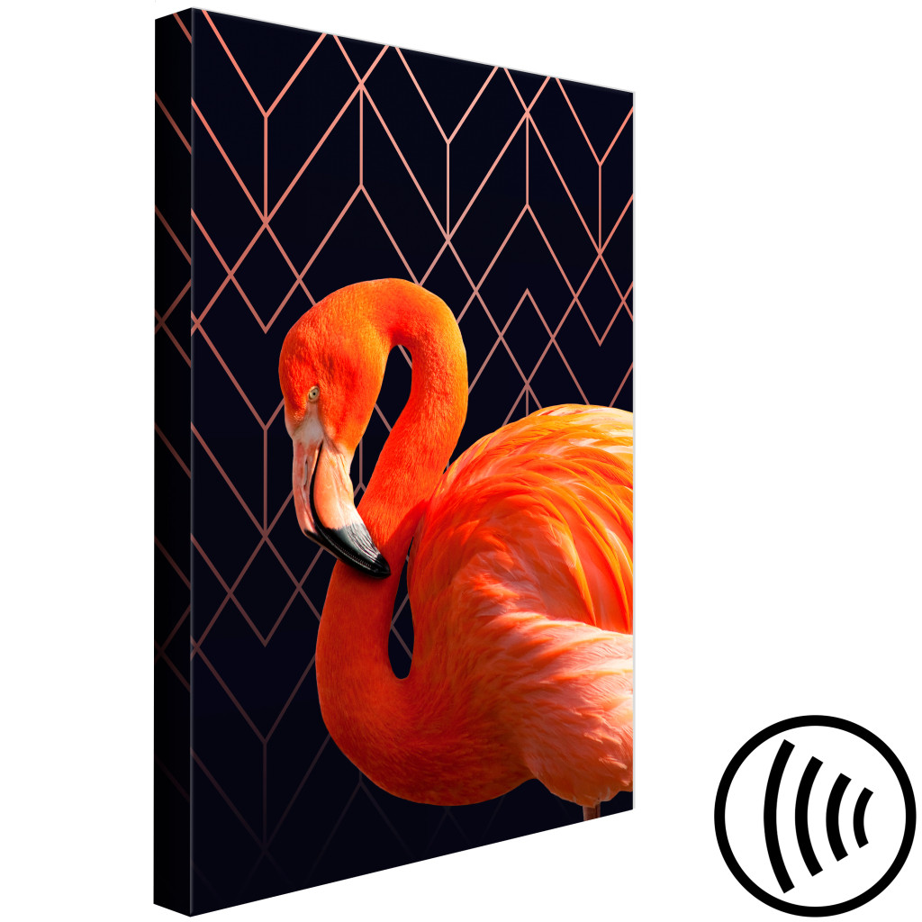 Schilderij  Vogels: Expressieve Vogel (1-delig) - Flamingo Tegen Een Achtergrond Van Geometrische Figuren