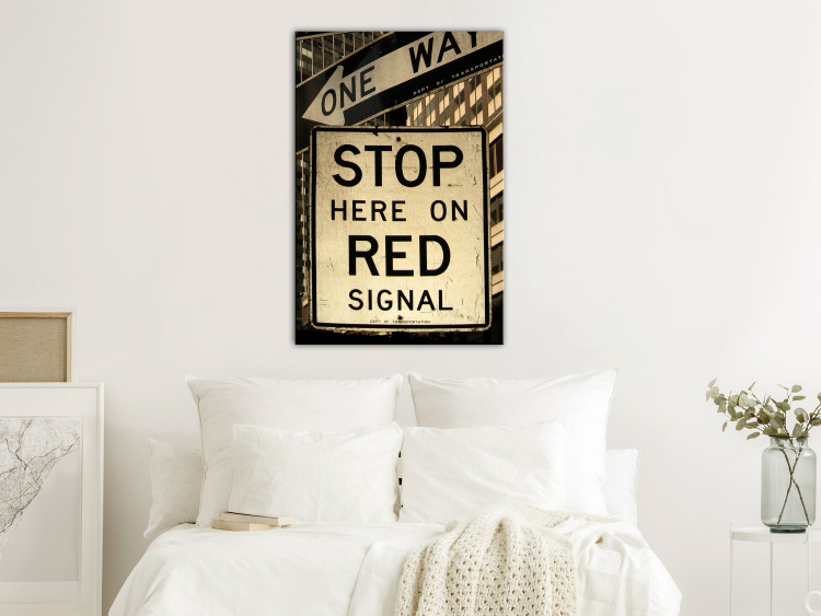 Canvas Art Print Sepia Stop sign - retro style photograph with English inscription 123605 additionalImage 3
