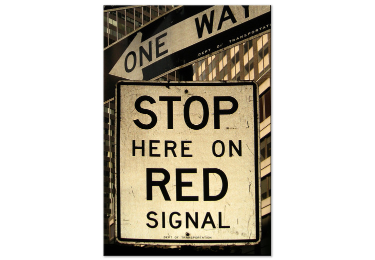 Canvas Art Print Sepia Stop sign - retro style photograph with English inscription 123605